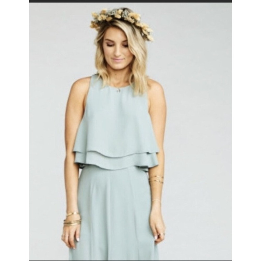 Show Me Your Mumu Womens King Crop Top Blue Crew Neck Keyhole Back Layered SZ S‎